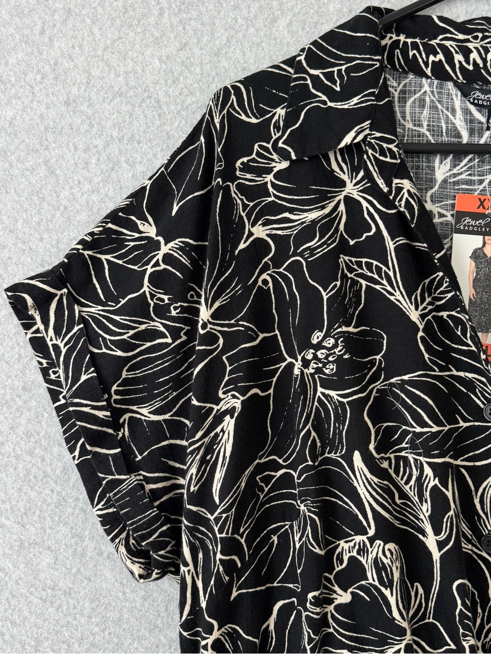 Badgley Mischka Jewel Womens Midi Dress XXL Black White Floral Short Sleeve READ - Picture 4 of 16